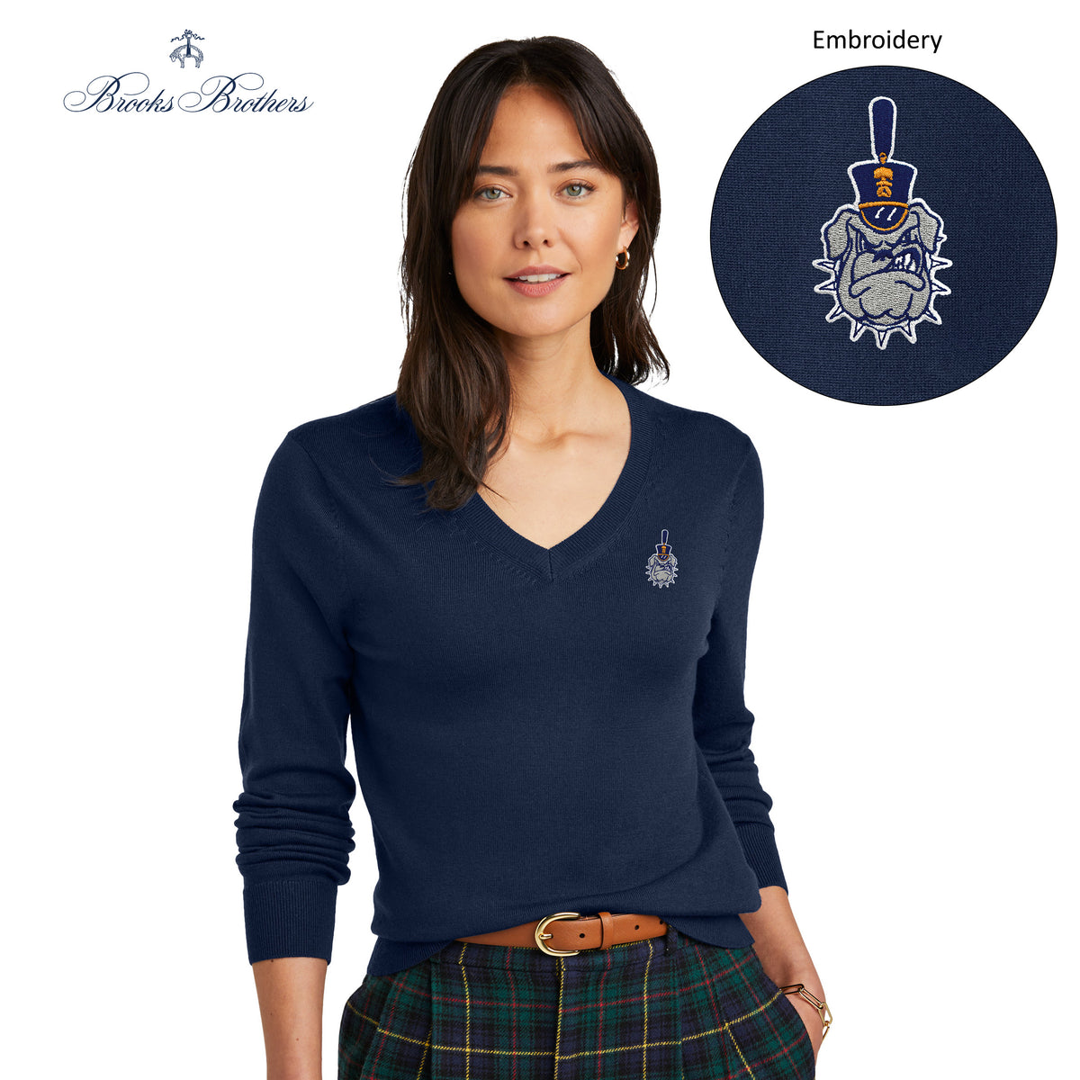 The Citadel, Spike, Brooks Brothers ® Women’s Washable Merino V-Neck Sweater- Navy