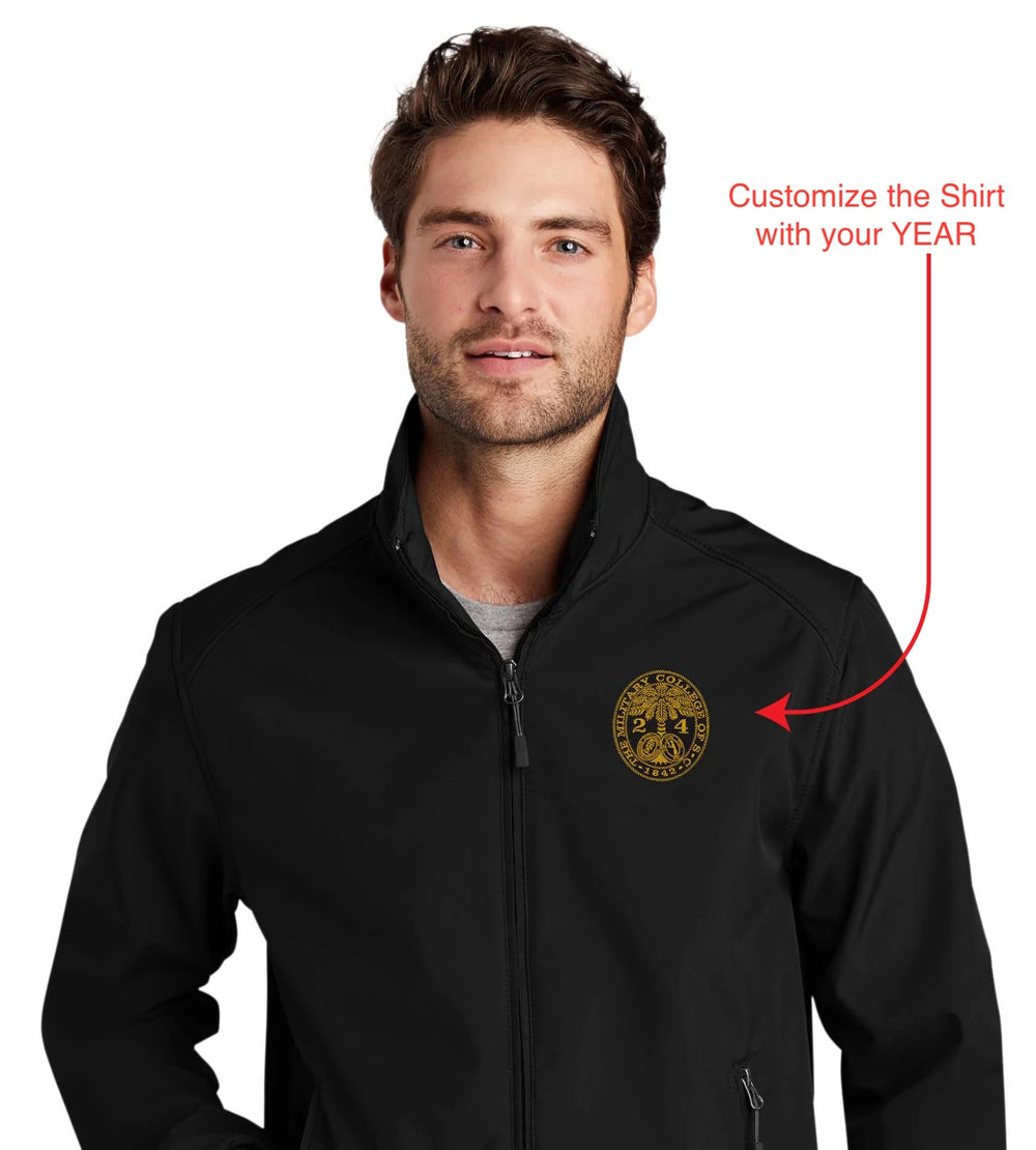 The Citadel, Customizable (Your Year) Ring Bezel Design, Soft Shell Bomber Jacket- Black