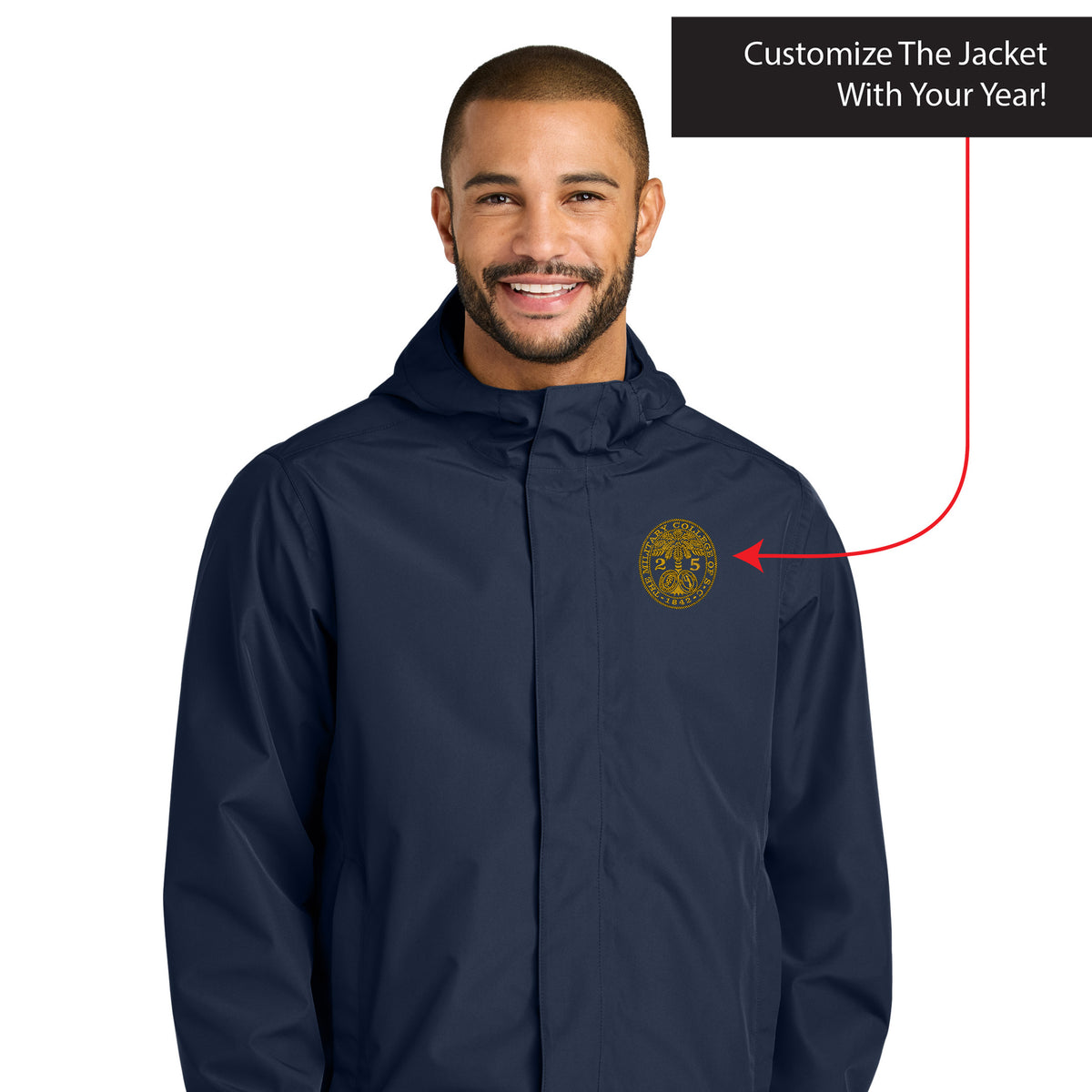 The Citadel, Customizable (Your Year) Ring Bezel Design, Port Authority® C-FREE® Rain Jacket- Navy