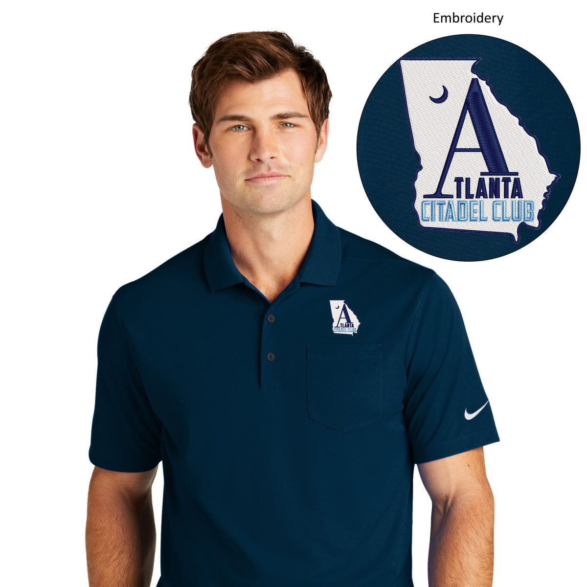 The Citadel, Atlanta Citadel Club, Altenative Logo, Nike Dri-FIT Micro Pique 2.0 Pocket Polo- Navy