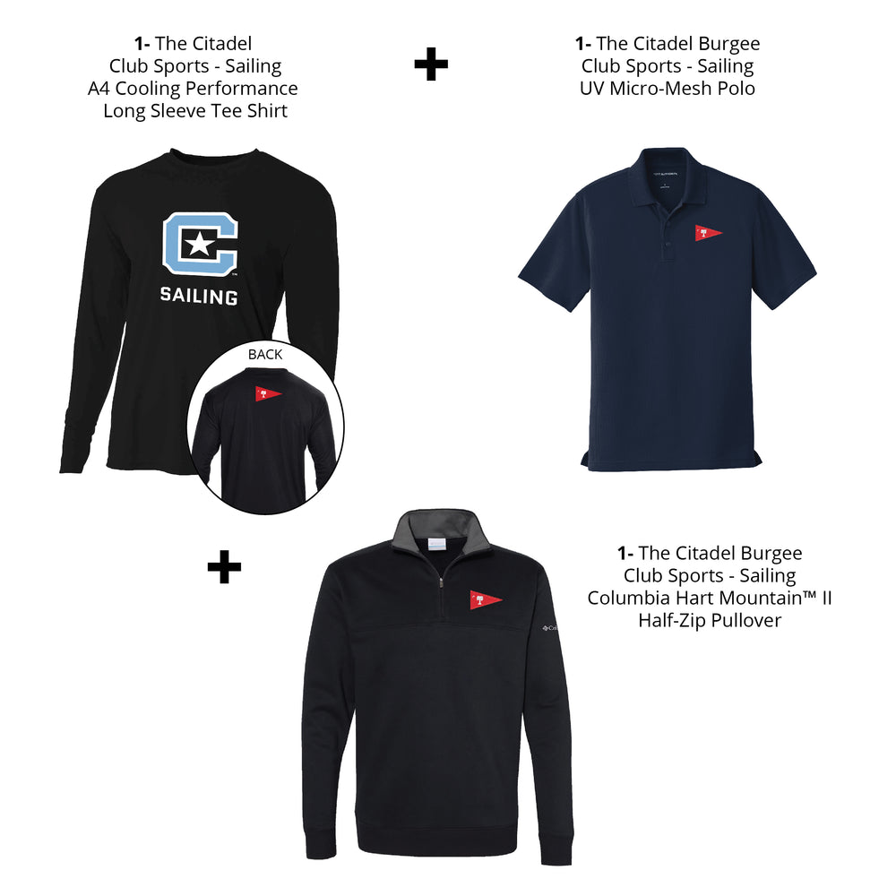 The Citadel, Men's Players Package, Club Sports- Sailing- A4-N3165-Black, K110-Navy, Columbia 212475-Black