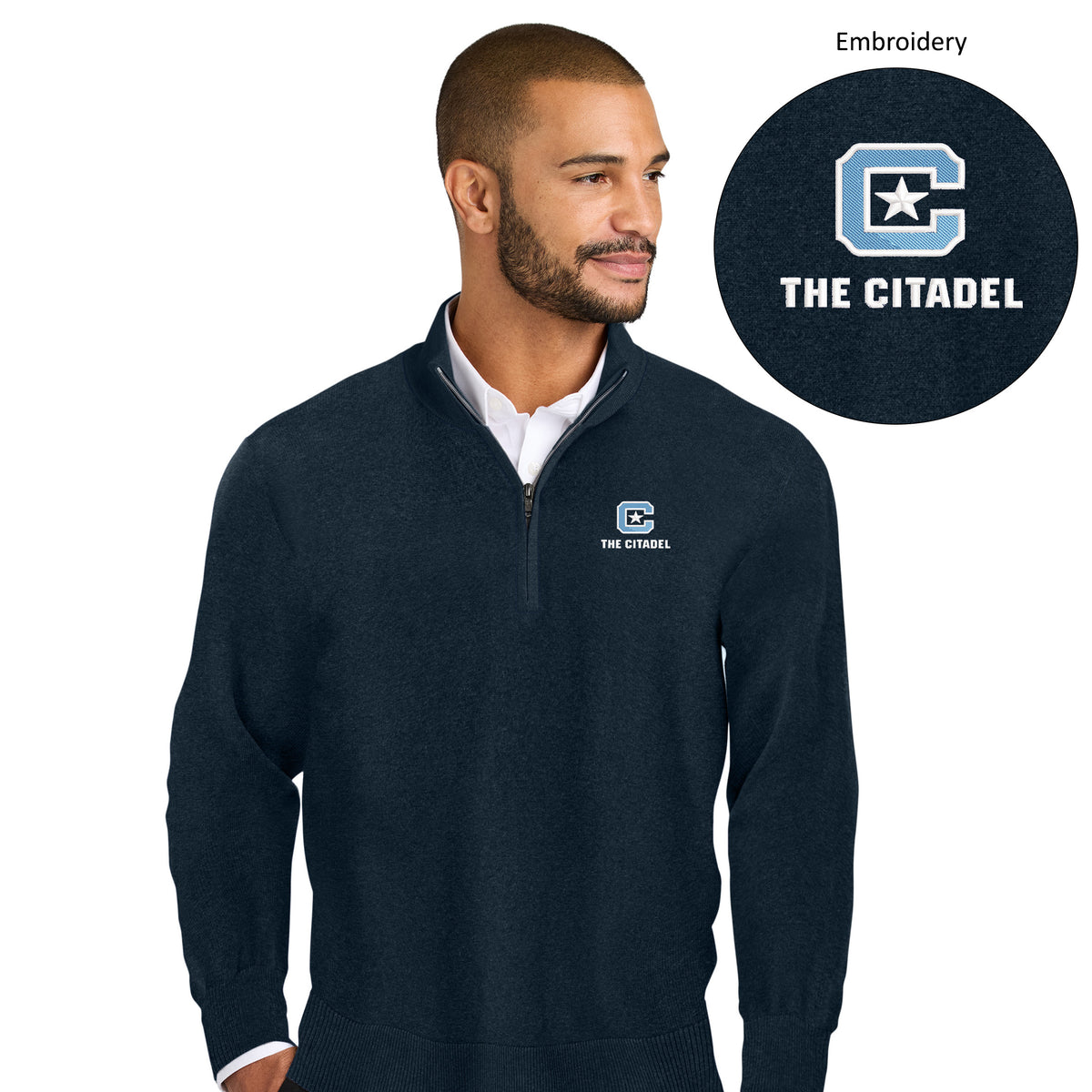 The Citadel, C Star, Port Authority® Easy Care 1/4-Zip Sweater - Navy