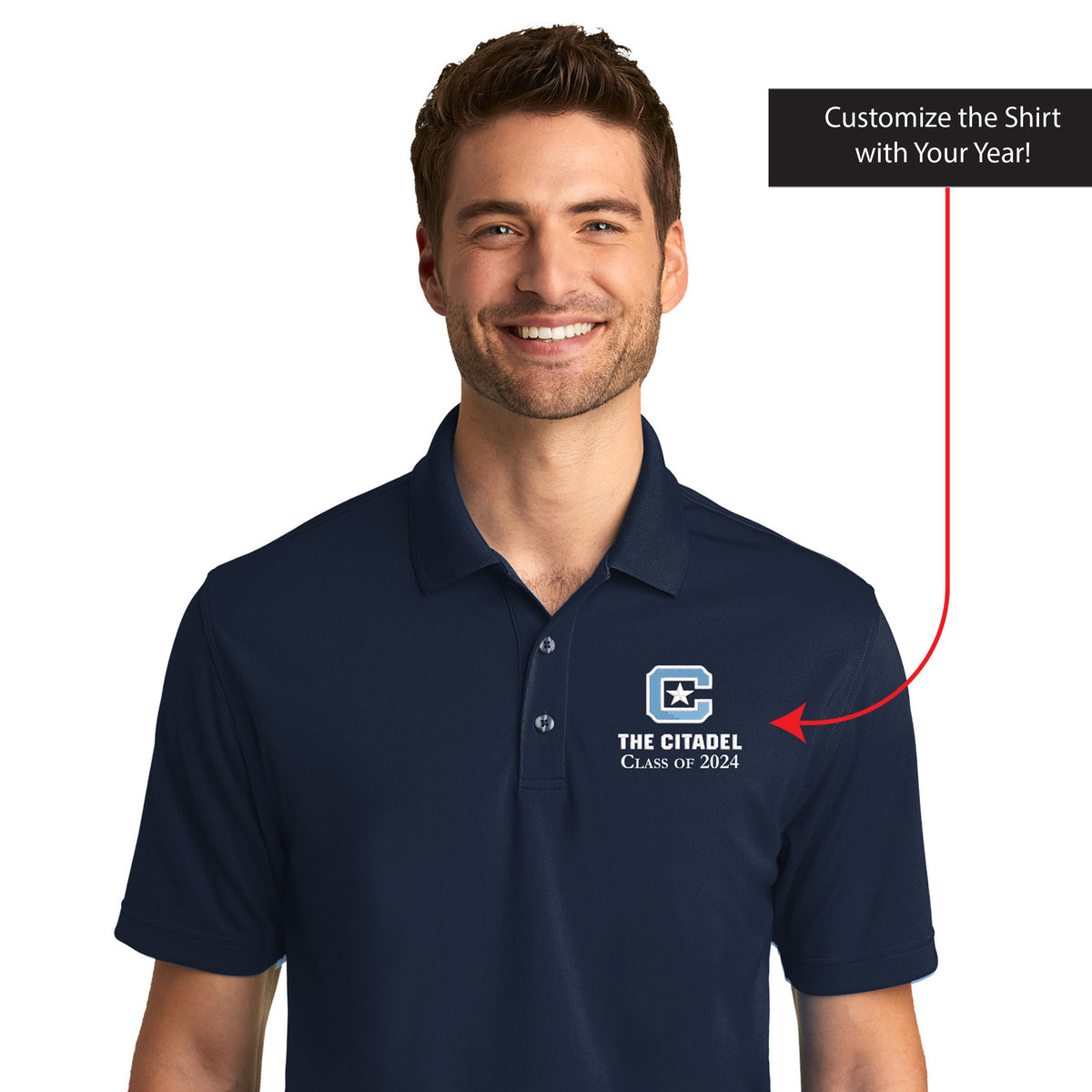 The Citadel, C Star, Customizable (Your Year), UV Micro-Mesh Polo Shirt - Navy