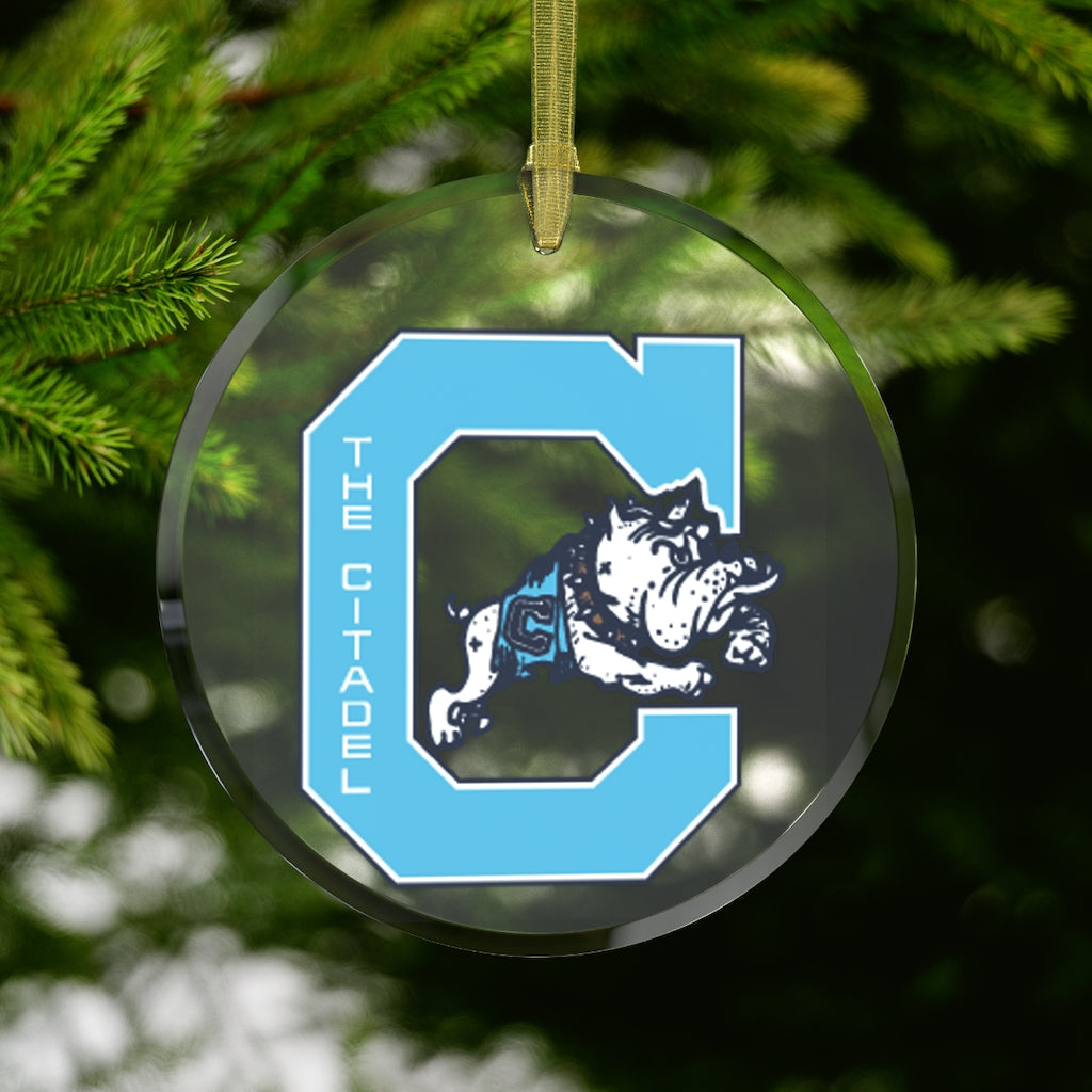 The Citadel, Block C Jumping Bulldog, Glass Ornament