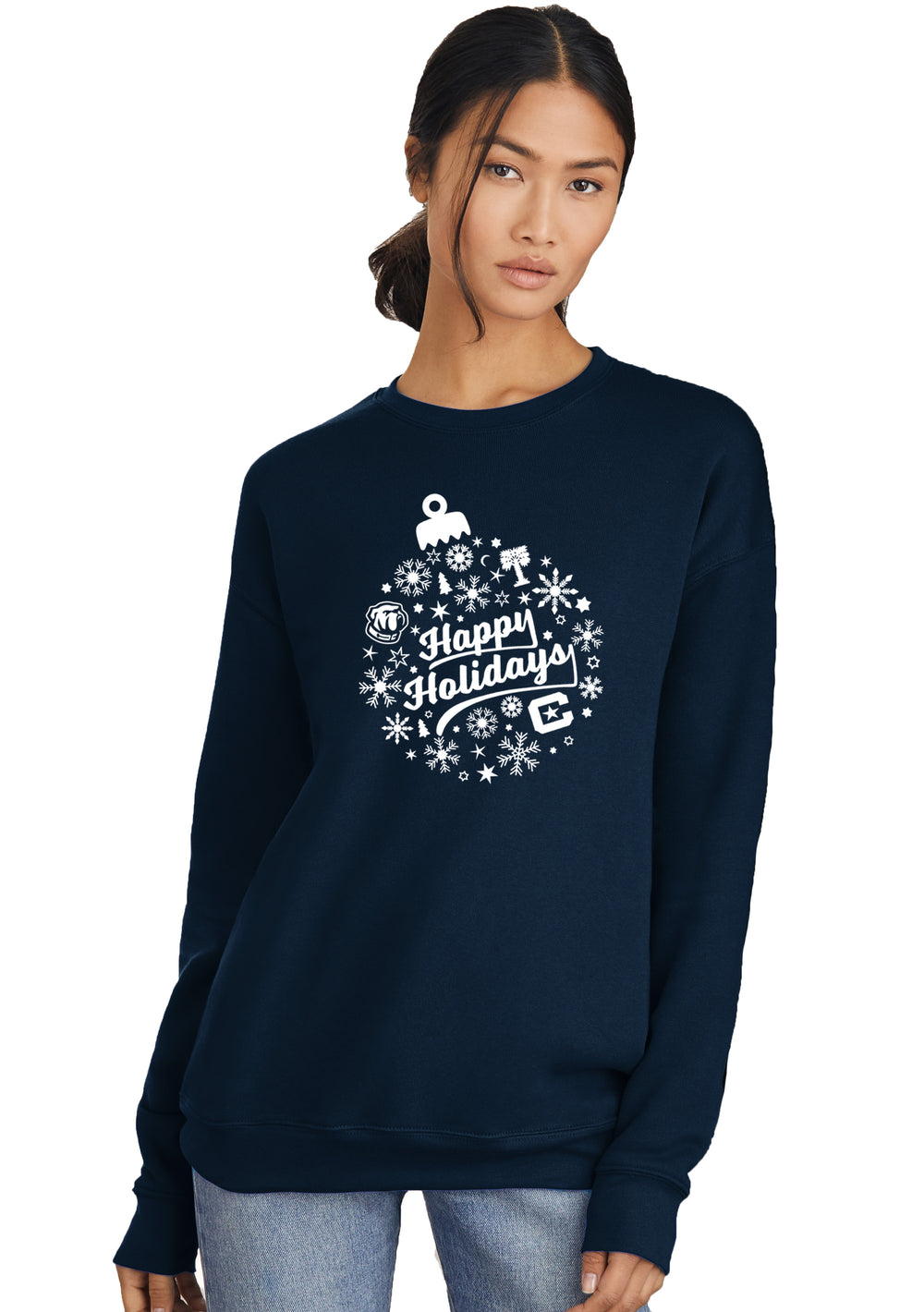 The Citadel Happy Holidays Unisex Drop Shoulder Sweatshirt-Navy