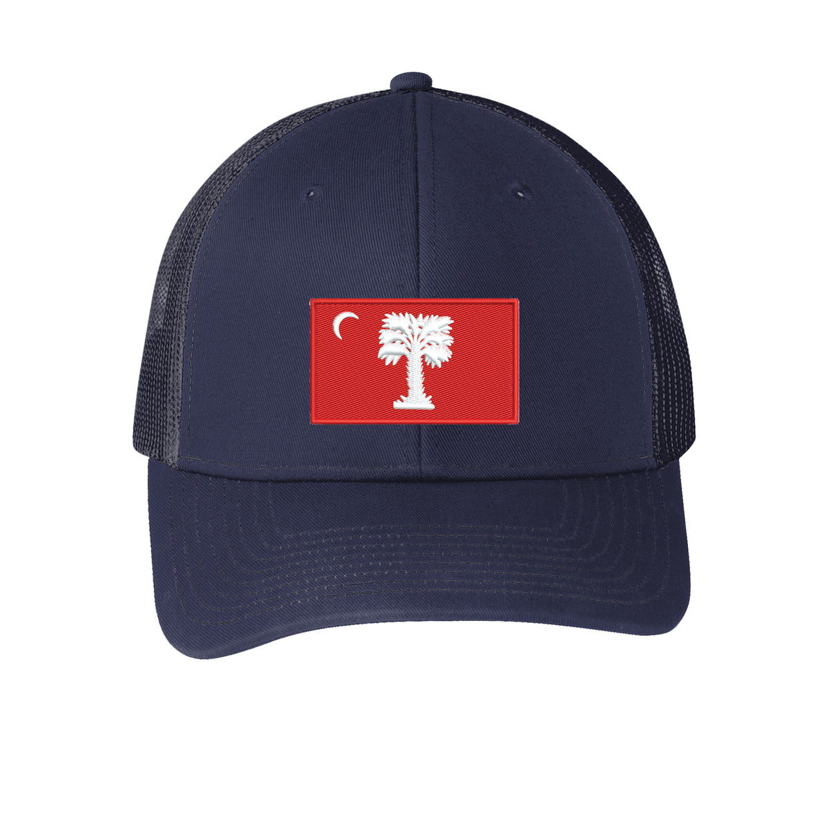 Big Red Palmetto Flag Snapback Trucker Cap-NAvy